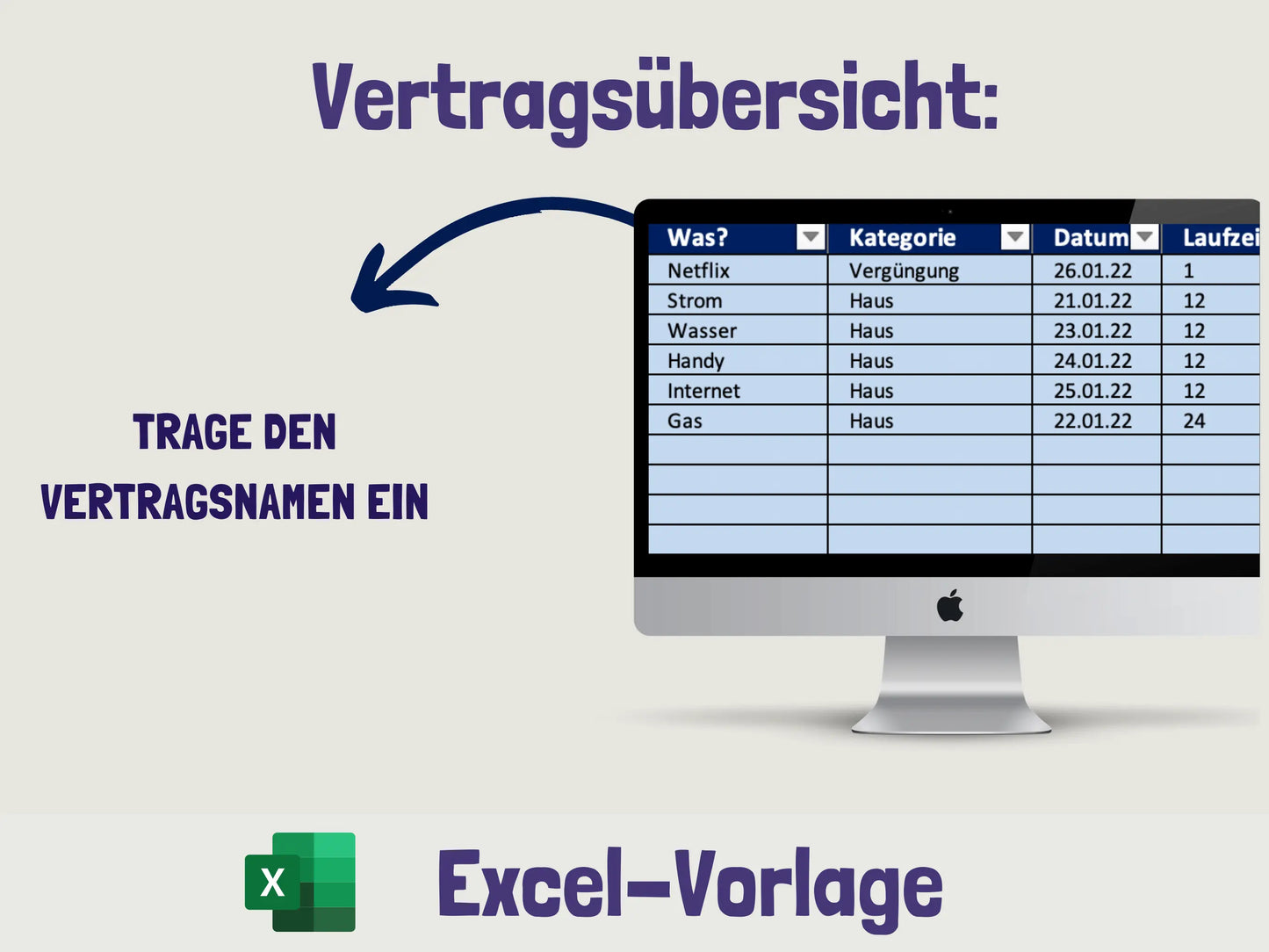 Vertragsübersicht (Excel) Excel AndreasJansen Vorlage