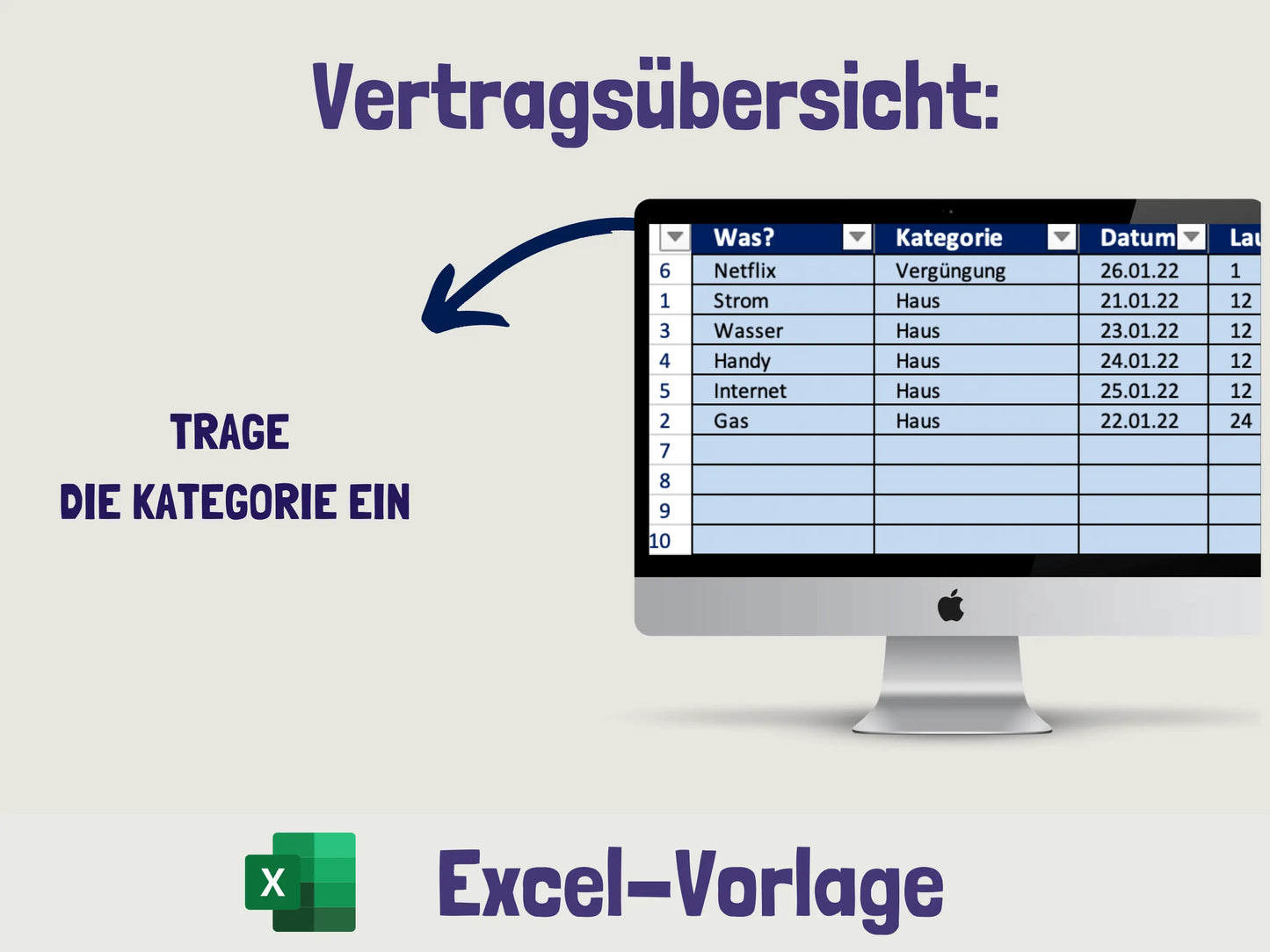Vertragsübersicht (Excel) Excel AndreasJansen Vorlage