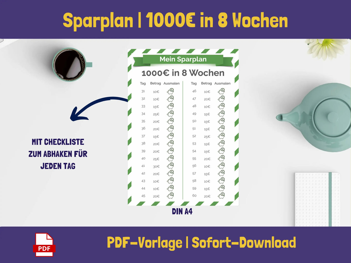Sparplan 1.000 Euro in 8 Wochen Sparplan AndreasJansen Vorlage