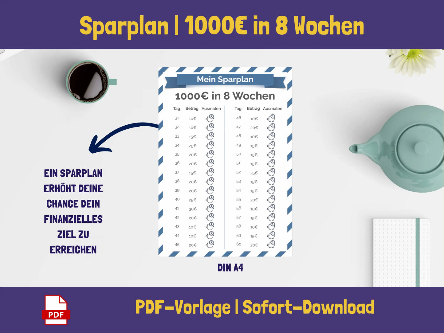 Sparplan 1.000 Euro in 8 Wochen Sparplan AndreasJansen Vorlage