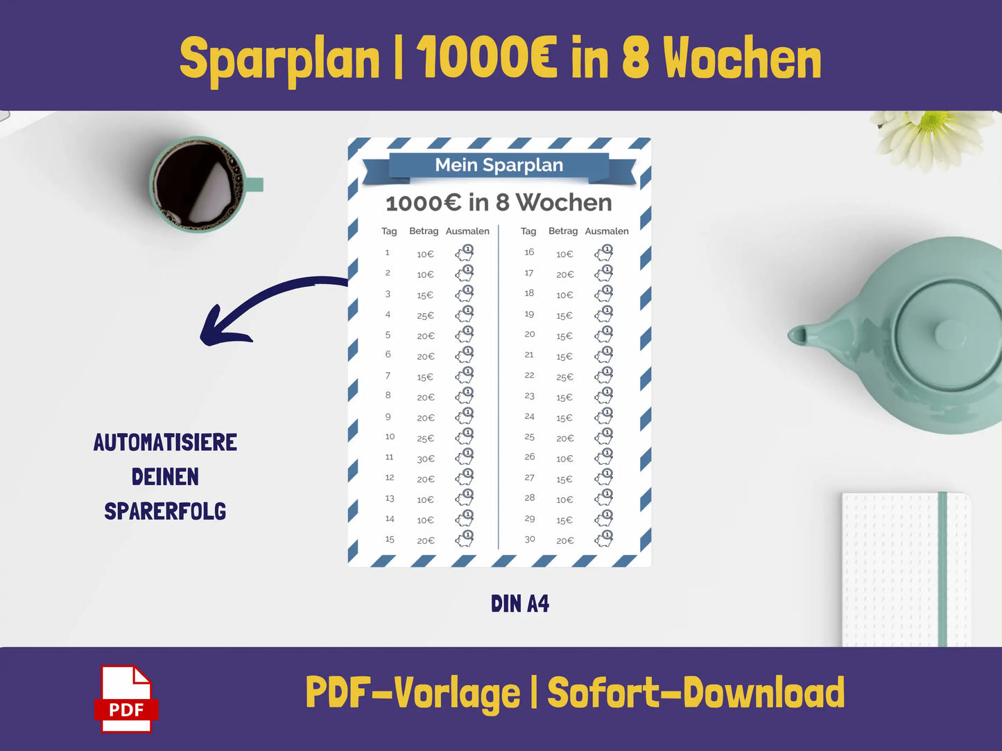Sparplan 1.000 Euro in 8 Wochen Sparplan AndreasJansen Vorlage