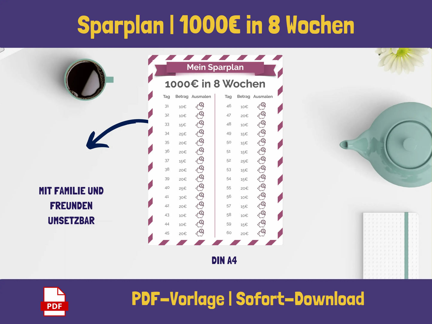 Sparplan 1.000 Euro in 8 Wochen Sparplan AndreasJansen Vorlage