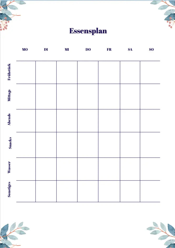 Essensplan (Wöchentlich) PDF AndreasJansen Vorlage