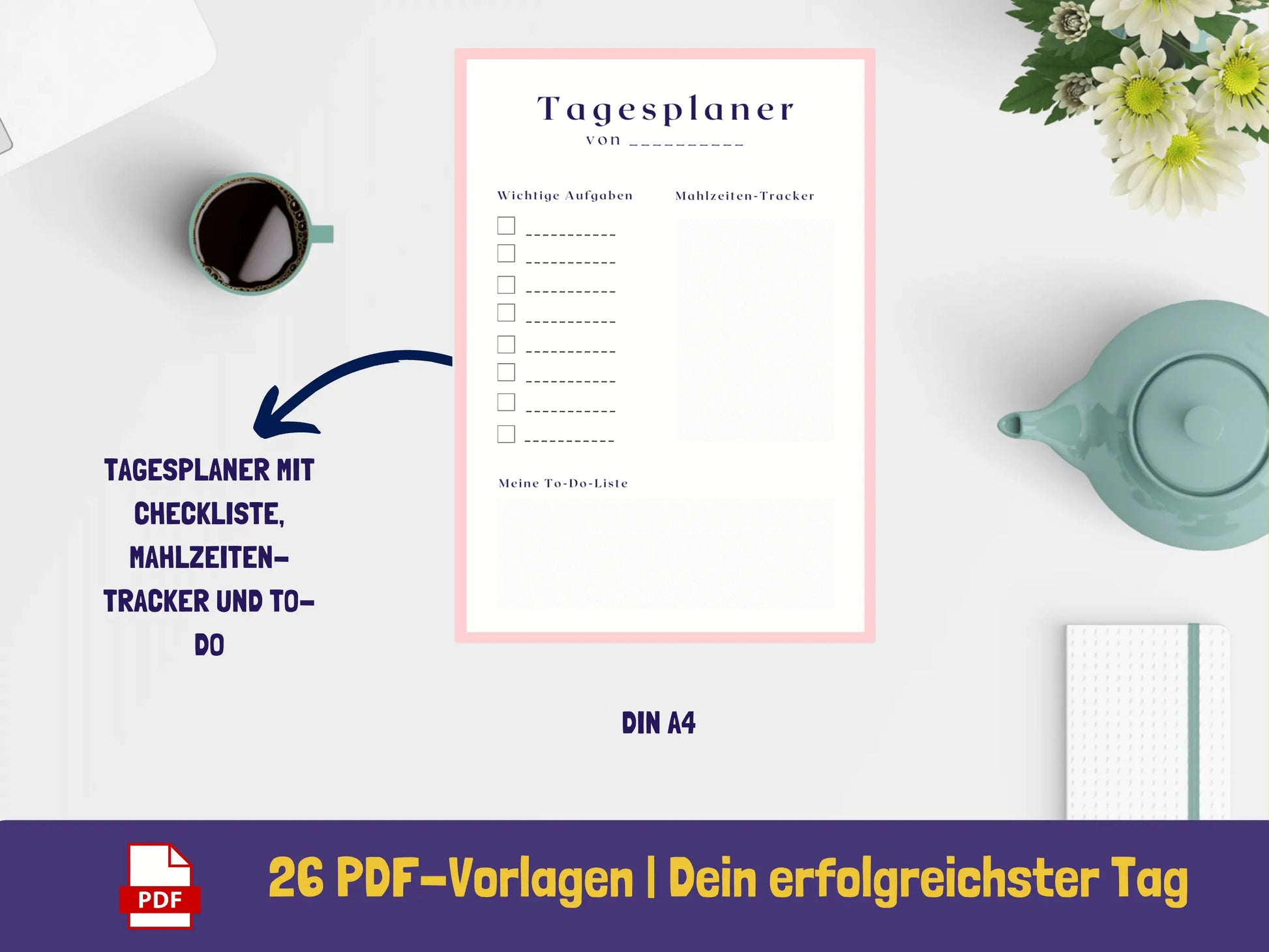 Tagesplaner: Dein erfolgreichster Tag - Variante Blumen {26 Seiten} PDF AndreasJansen Vorlage