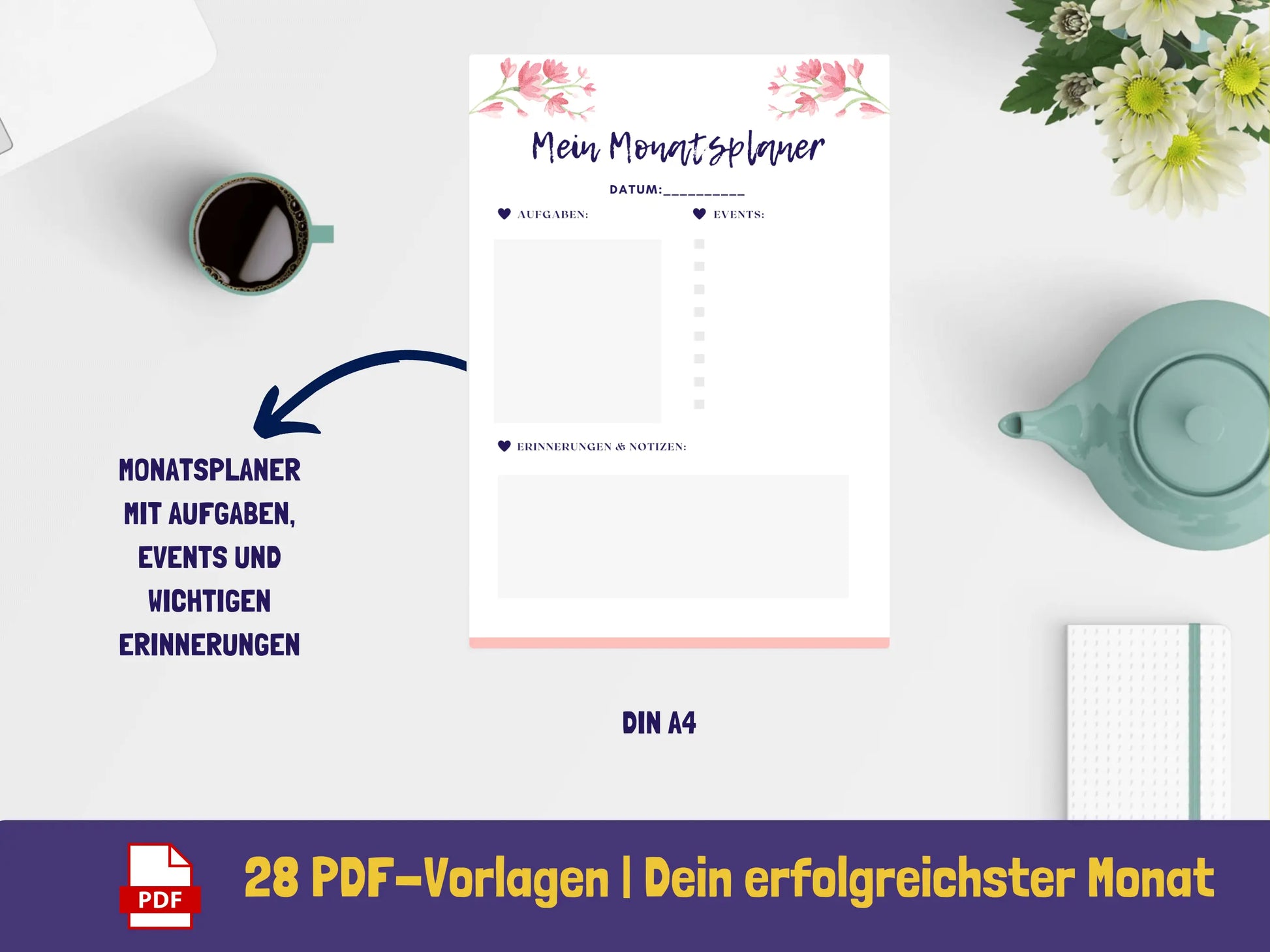 Monatsplaner: Dein erfolgreichster Monat - Variante Blumen {28 Seiten} PDF AndreasJansen Vorlage