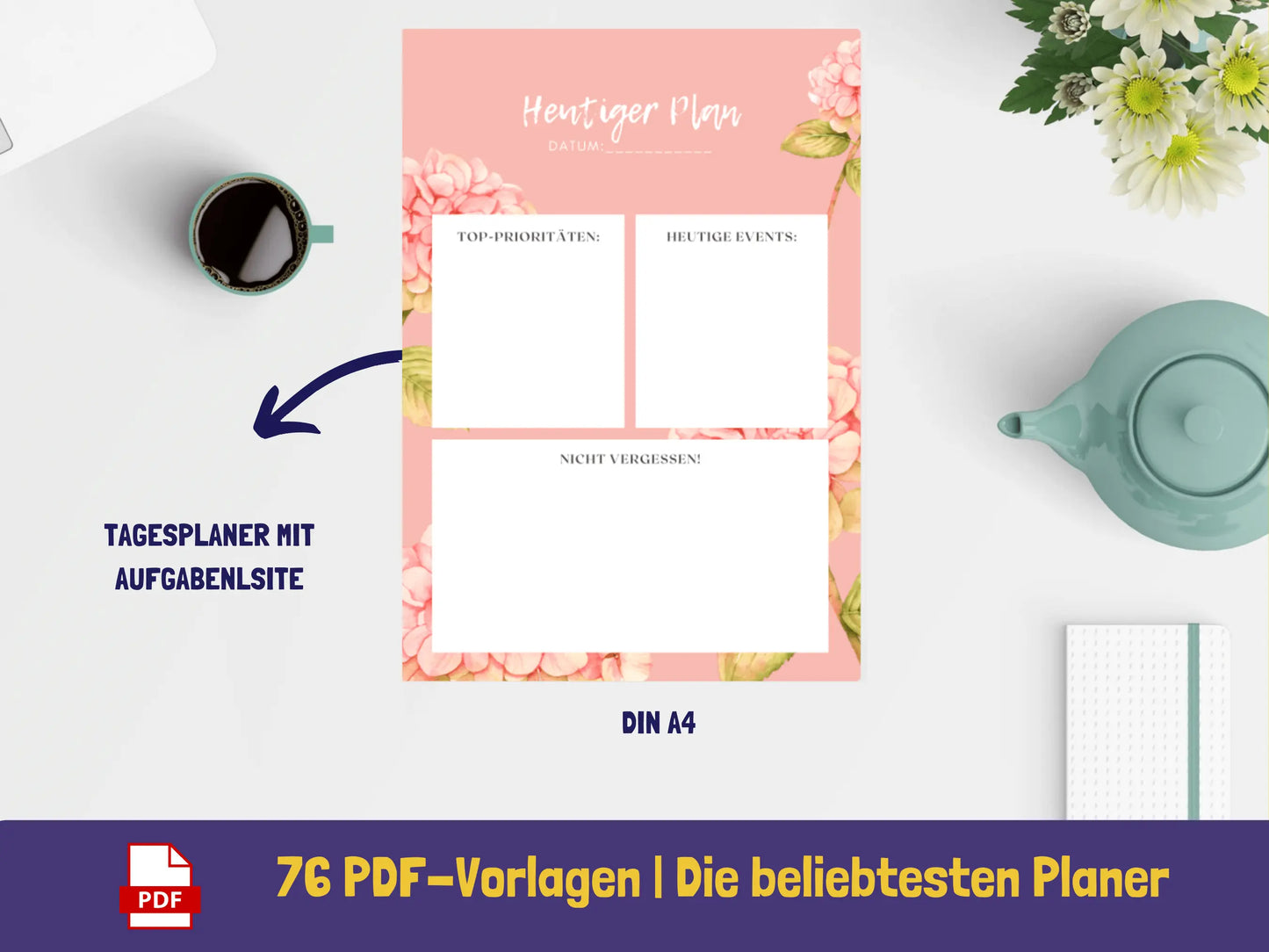 Tages-, Wochen-, Monatsplaner: Set der besten Planer - Variante Blumen PDF AndreasJansen Vorlage