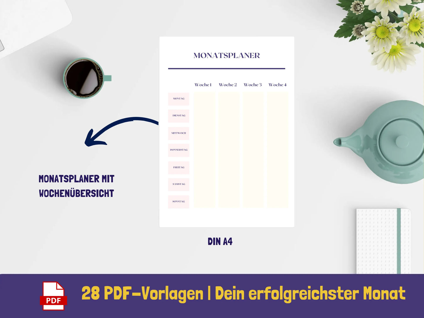 Monatsplaner: Dein erfolgreichster Monat - Variante Blumen {28 Seiten} PDF AndreasJansen Vorlage