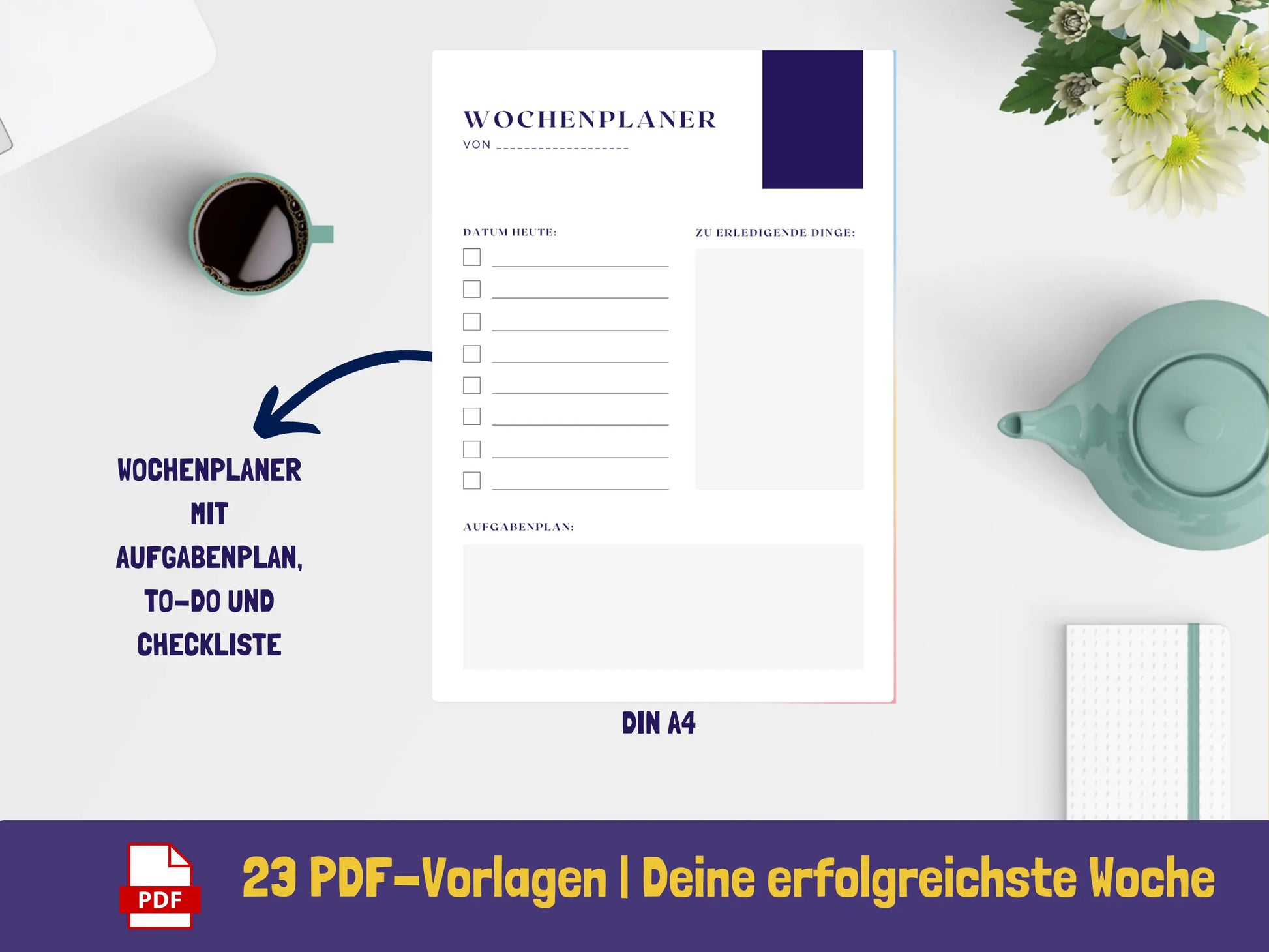 Wochenplaner: Deine erfolgreichste Woche - Variante Blätter {23 Seiten} PDF AndreasJansen Vorlage