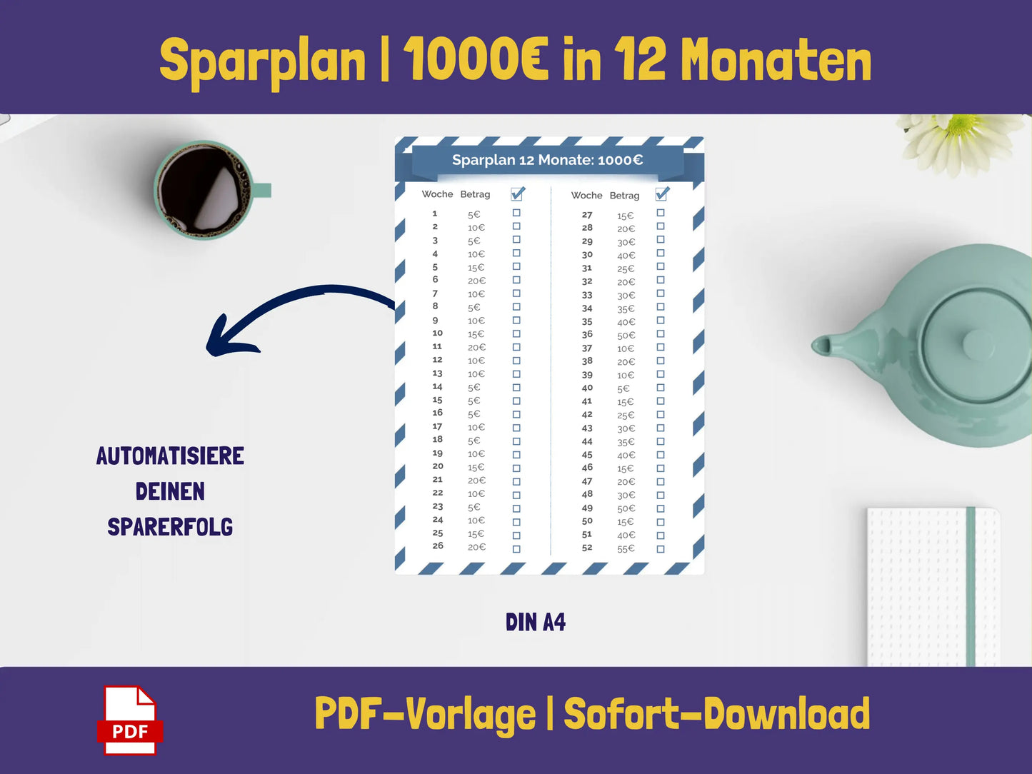 Gratis: Sparplan 1.000 Euro in 12 Monaten (mit Checkboxen) PDF AndreasJansen Vorlage