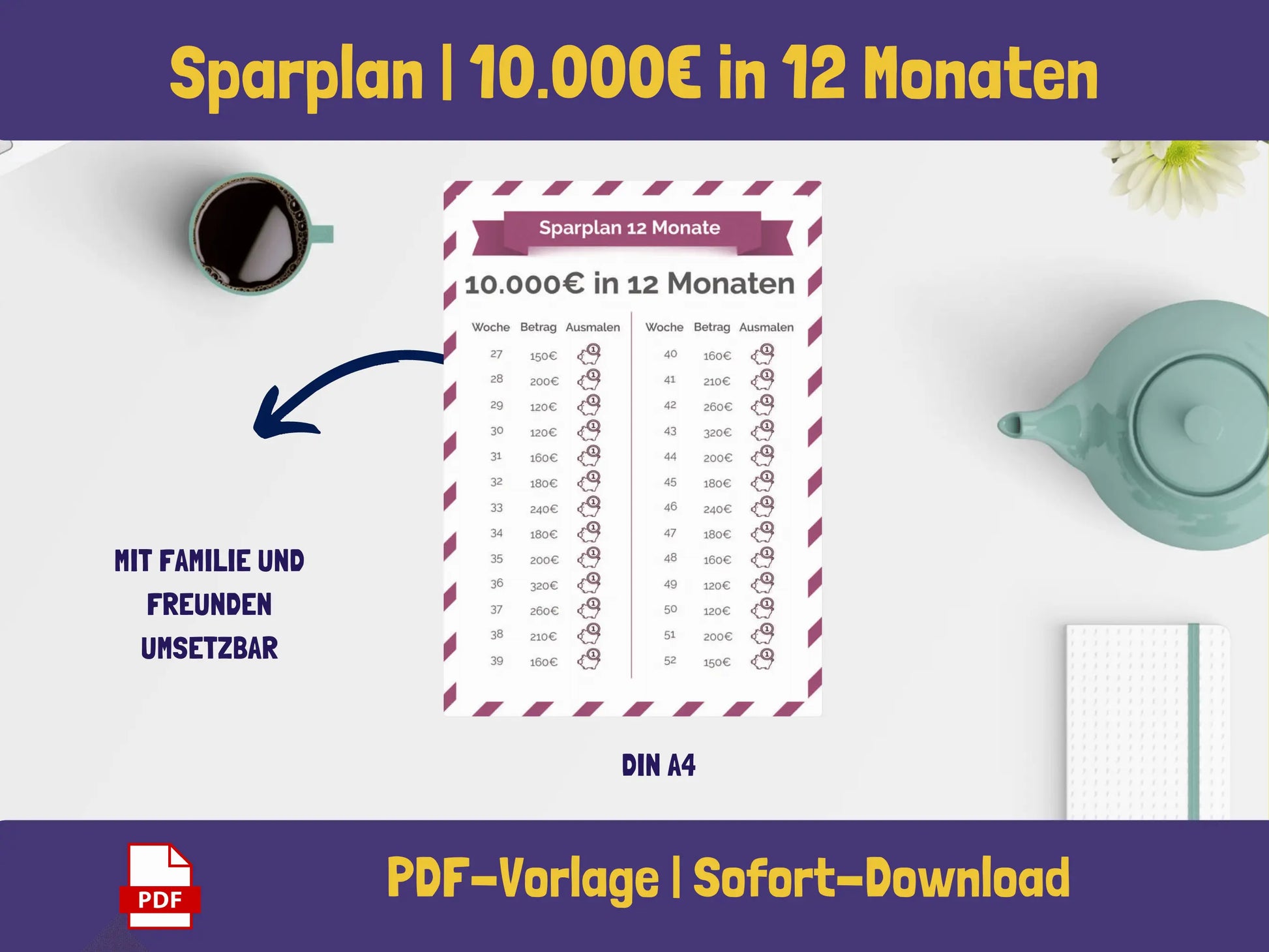 Gratis: Sparplan 10.000 Euro in 12 Monaten (Schweinchen-Version) PDF AndreasJansen Vorlage