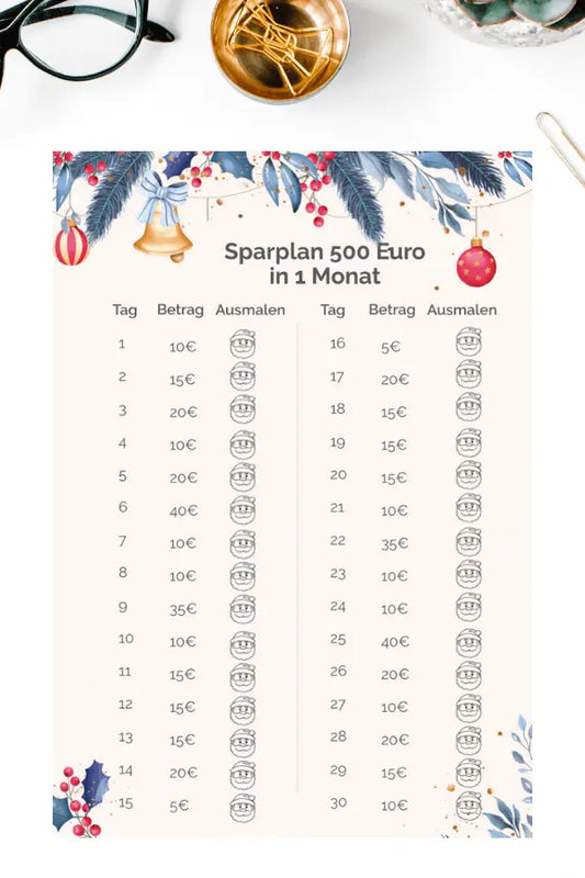Weihnachts-Sparplan 500 Euro in 1 Monat Sparplan AndreasJansen Vorlage